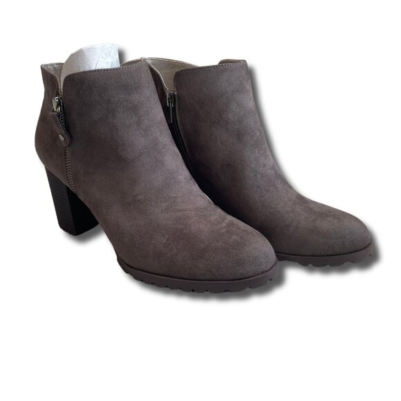 Style & Co Idee Ankle Boots Zipper Block Heel Suede Grey Fall Boho Booties 9.5 - Picture 2 of 4